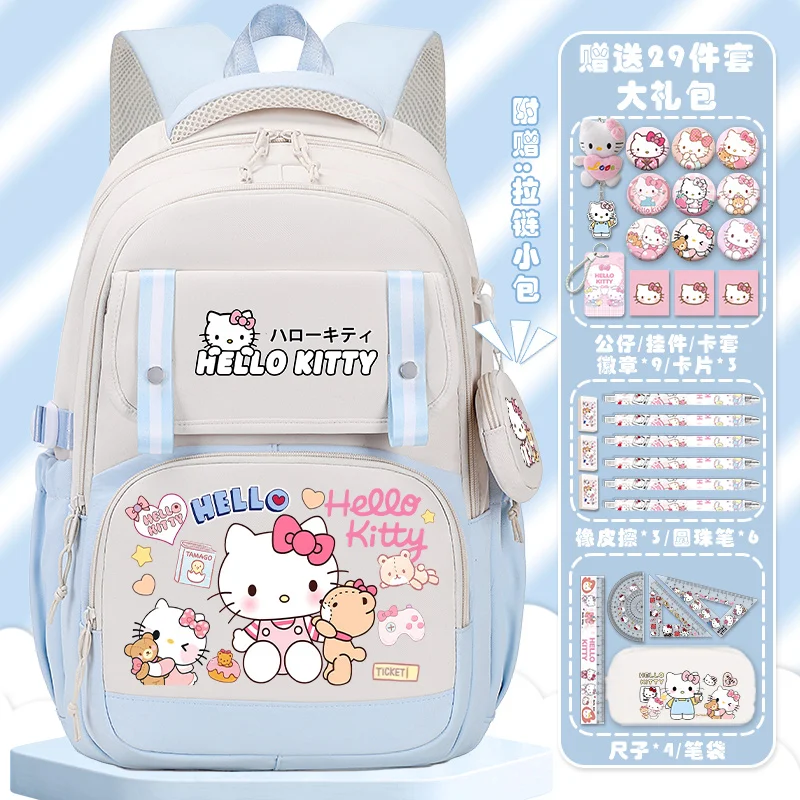 Sanurgente-Sac à dos de dessin animé Hello Kitty pour enfants, cartable étudiant, style Ins mignon, grande capacité, campus