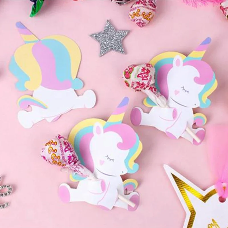 Unicorn Lollipop Decoration Cards Unicorn Party Decorations Kids Candy Favors Decor for Guest Baby Birthday Supplies  50pcs/Lot