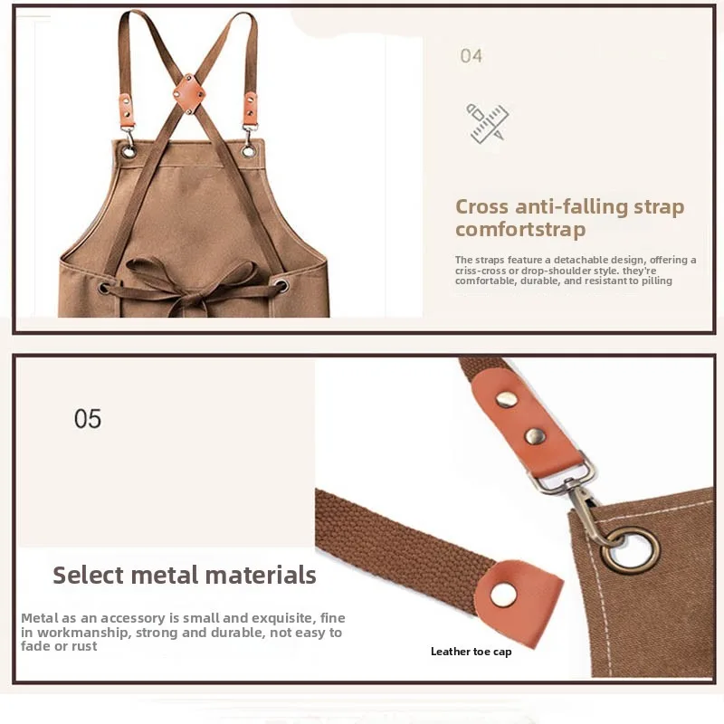 1/2 Stück Haushalts-Leinenschürze, ölbeständig, mit Handtuchfunktion, für Küche und Kochen, für Männer und Frauen, Erwachsene, mit Werkzeugtaschen, Kaffee-Design, Überkleiderschürze – Detail 5