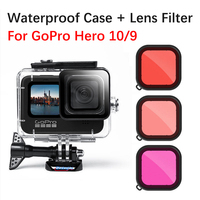 For GoPro Hero 10/9 Black Sports Camera 40M Waterproof Case Diving Protective Shell Red/Pink/Purple Lens Filter Accessories