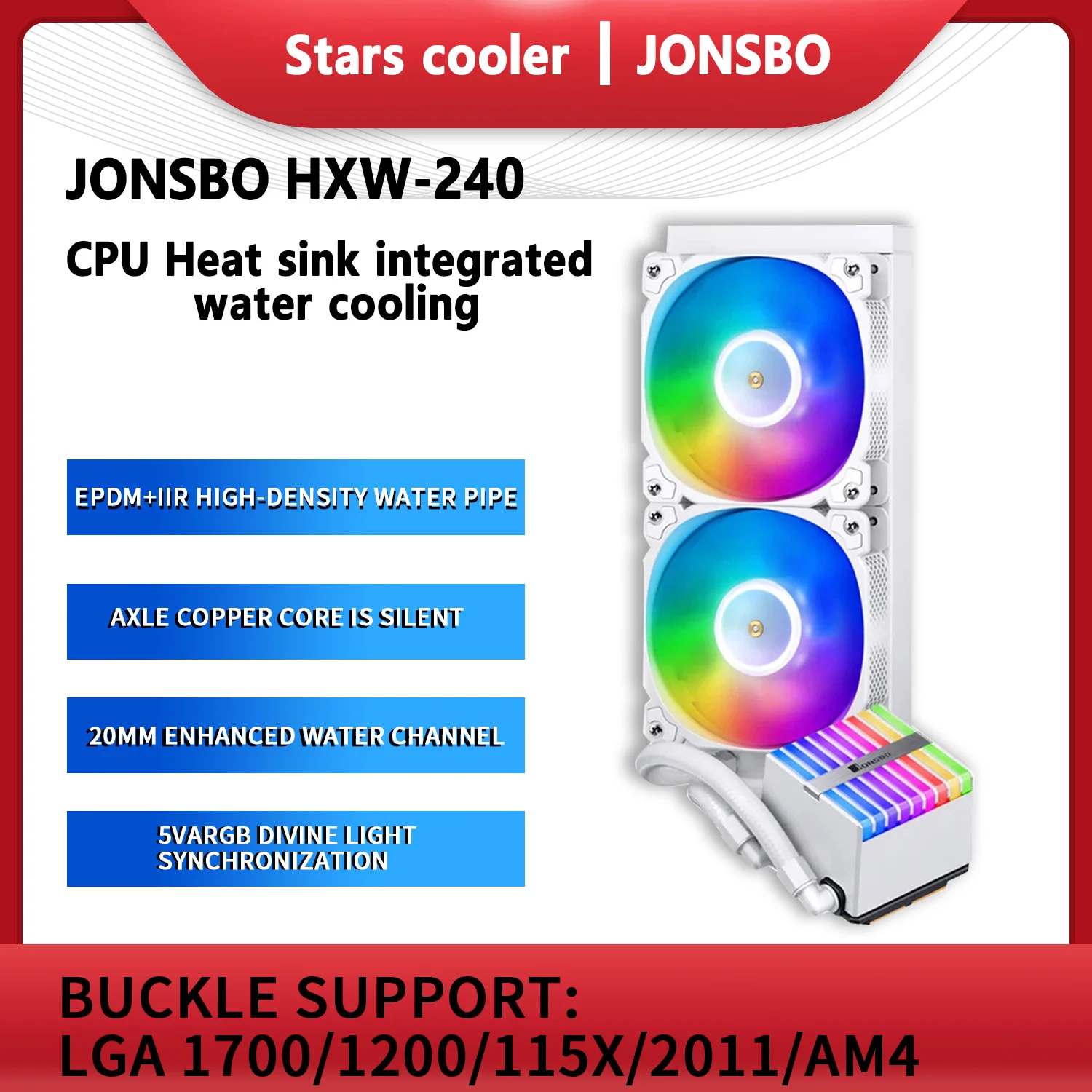 

JONSBO HXW-240 White CPU radiator (Enhanced cold exhaust + fan /5V ARGB/ copper core PWM fan) LGA2011 115X 1200 1700 AM4