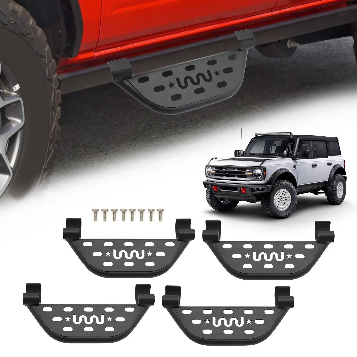 

4Pcs Side Steps for 2021-2024 Ford Bronco 2 Door 4 Door Black Running Boards Nerf Bars Set Direct Replacement