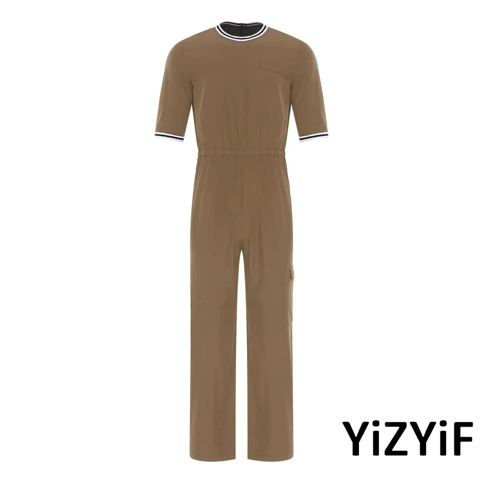 

Adults Men Dementia Adaptive Wear V Neck Long Sleeve Elastic Back Front Zipper Coveralls with Multiple Pockets for Elderly Care