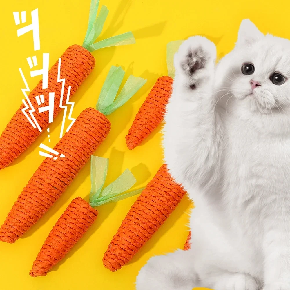 Cat Toy Carrot Sound Pet Products Bite Resistant Paper Rope Scratcher Clean Teeth Interactive Play Cat Carrot Chew Toy for Cat