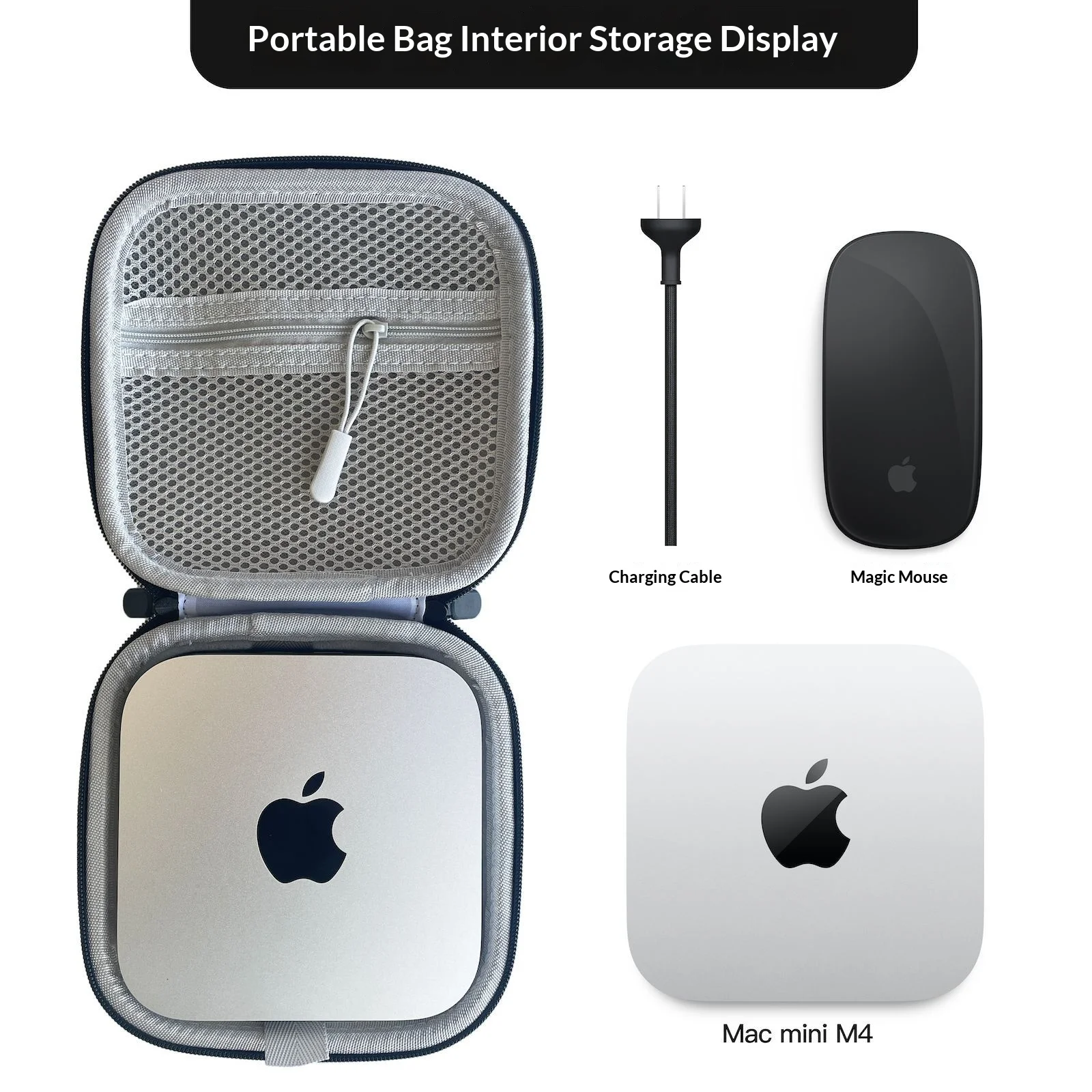 Portable Case for Mac mini M4 with Mouse & Cable Storage, Waterproof Lightweight Protective Bag, Anti-Shock Travel Sleeve