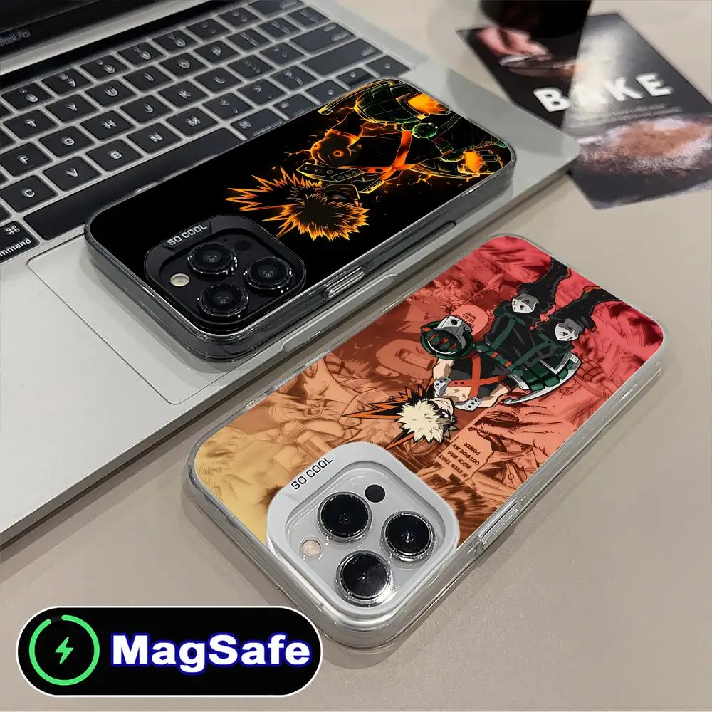 

Чехол для телефона My Hero Academia Bakugo для iPhone 16, 15, 14, 13, 12, 11 Pro Max Plus MagSafe, полупрозрачный цветной защитный красивый чехол