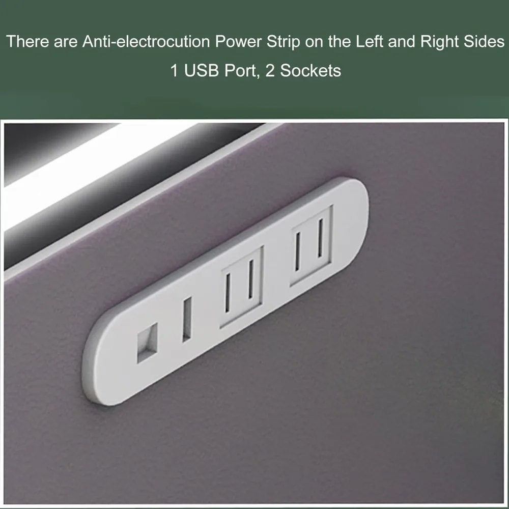 منضدة LED حديثة مع درج وآمن ومحطة شحن لغرفة النوم والمكتب #3