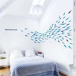 Ocean fish living room wall stickers bedroom bedside children's room wall wallpaper stickers toilet door glass stickers bathroom