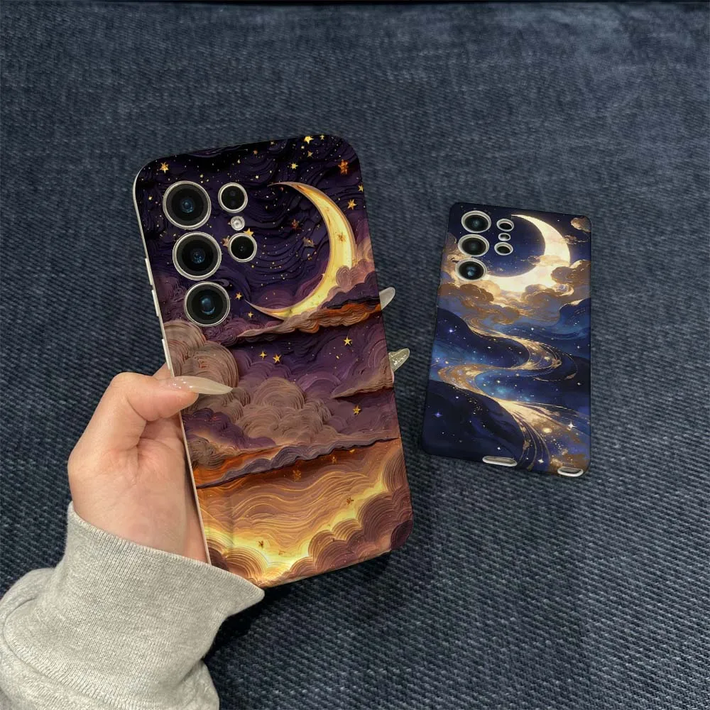 

Shining Moon Cloud Path For Samsung Galaxy S21 S23 S24 S25 S26 FE Lite Plus Ultra 5G Wave Oil Film Phone Case