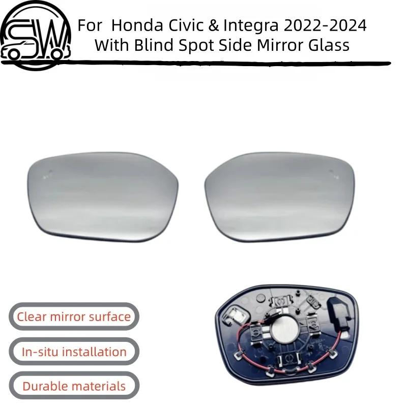

For Honda Civic & Integra 2022-2024 With Blind Spot Warning Rearview Mirror Lens Replacement Heated Convex Side Mirror Glass