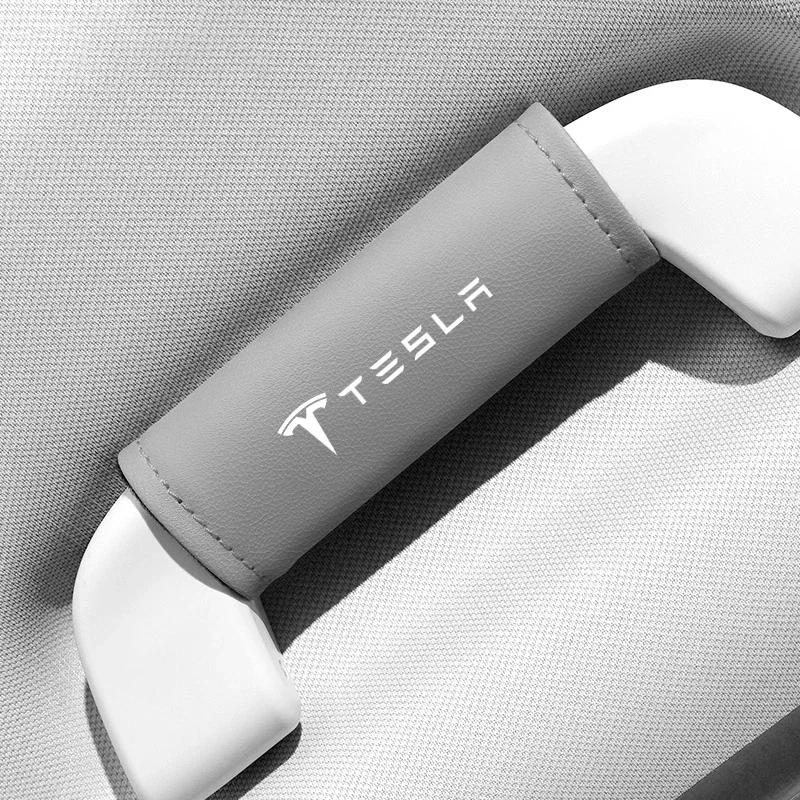 For Tesla Model 3 Model S X Model Y Roadster SpaceX Leather Car Roof Armrest Pull Cover Handle Gloves Protection Car Accessories