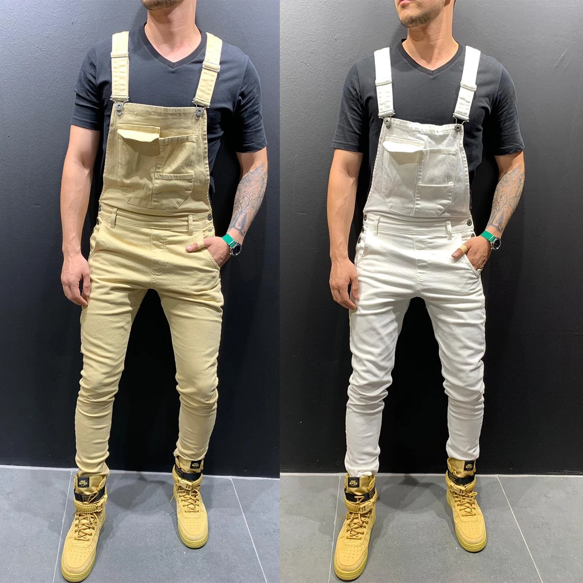 الرجال الدنيم حللا وزرة غسلها الجينز قلم رصاص بانت الكاحل طول بنطلون سليم صالح جيوب بذلة غير رسمية الحمالات خمر