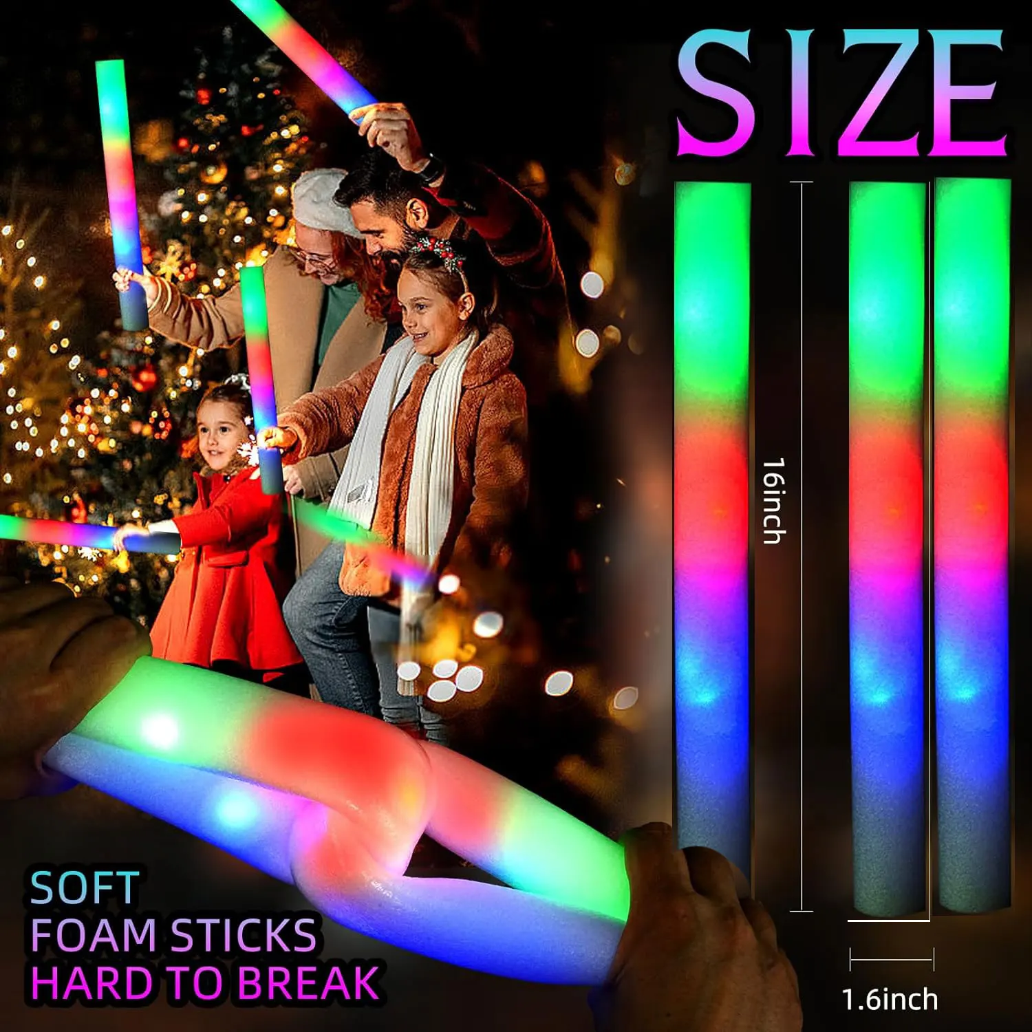 12/20pcs Foam Glow Sticks Led Light up Sticks Glowing Multi Colour Party Supplies Wedding Birthday Concert Hallowen Christmas