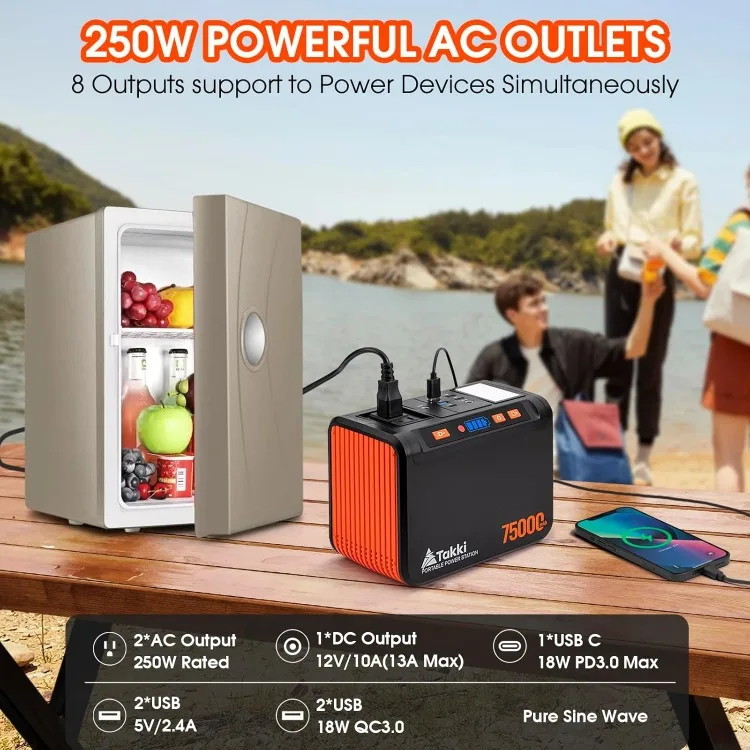 Portable Power Station 277Wh, Camping Backup Lithium Battery, 110V/250W Pure Sine Wave AC Outlet, Solar Generator