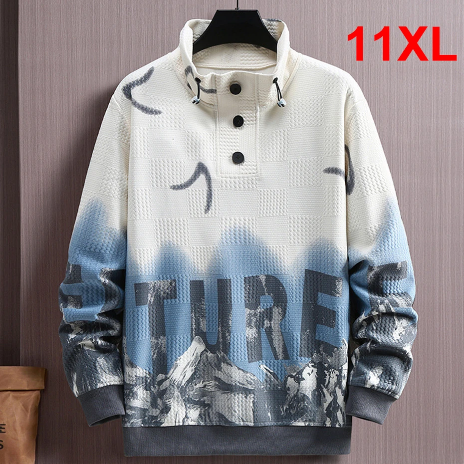 Plus Size 11XL Sweatshirts Men Turtleneck Sweatshirt Fashion Casual Pullover Spring Autumn Gradient Sweatshirt Big Size 11XL