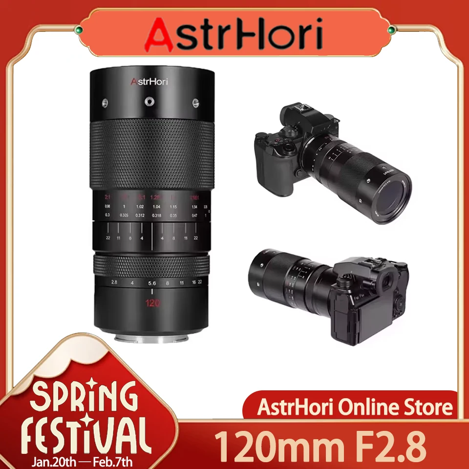 AstrHori 120mm F2.8 Micro 2X Ultra Micro Lens Full Frame Manual Focus for Portraits Garage Kits Jewelry Insects Camera Lens