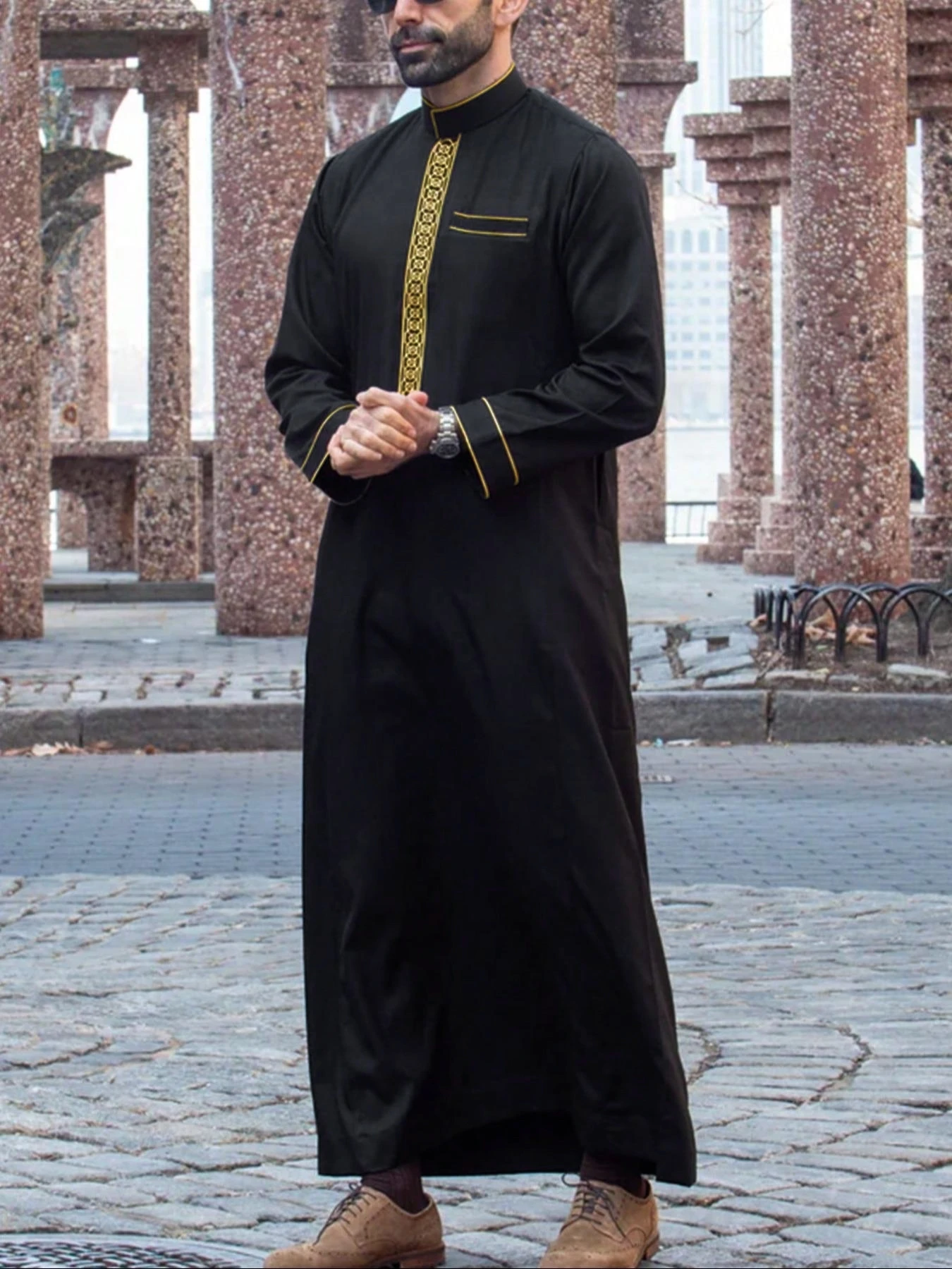 Robe musulmane à manches longues pour hommes, style ethnique, vêtements arabes, tenue décontractée islamique