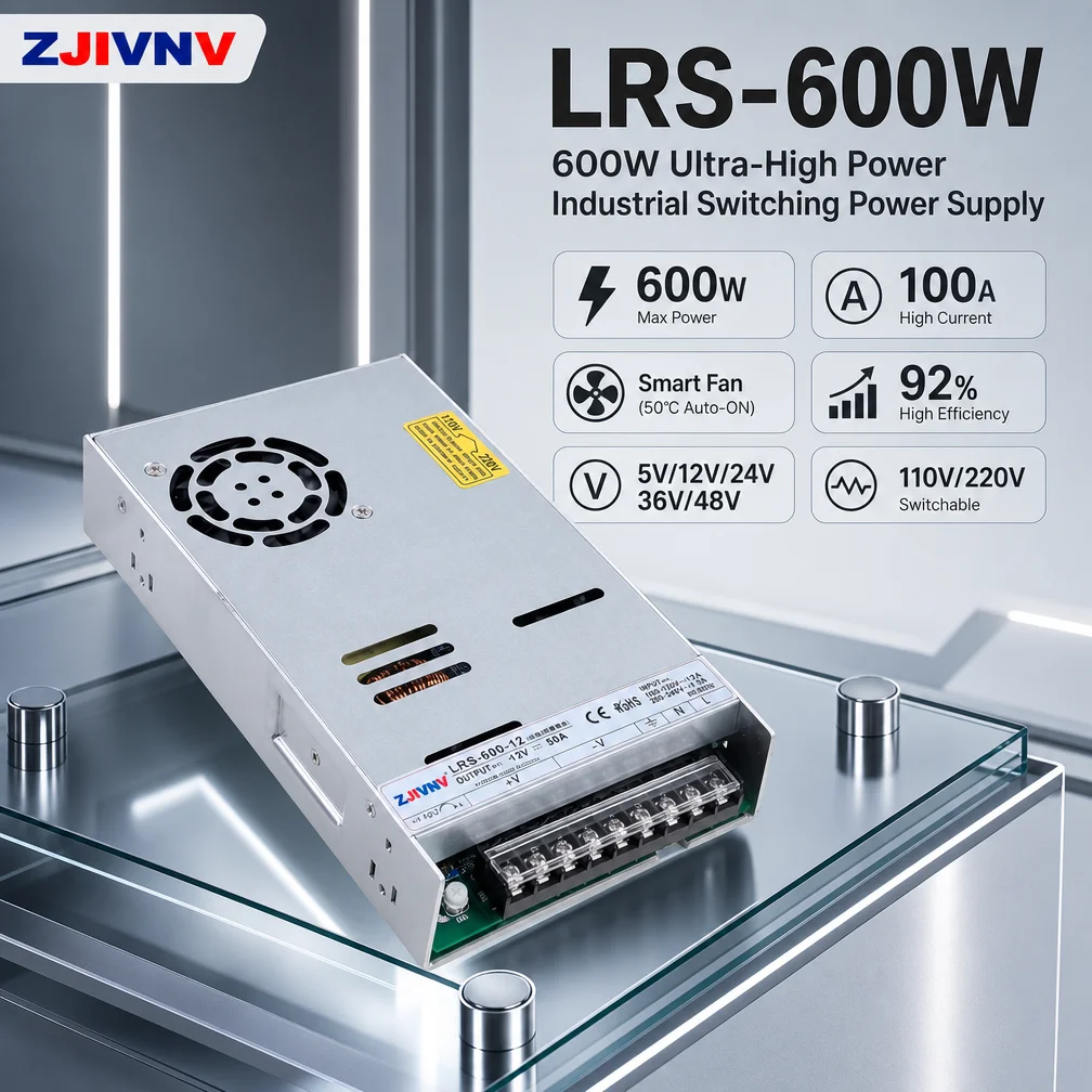 ZJIVNV LRS-600 High Power 600W Switching Power Supply AC 110V 220V to DC 24V 36V 48V 600W Transformer for 3D Printer CNC