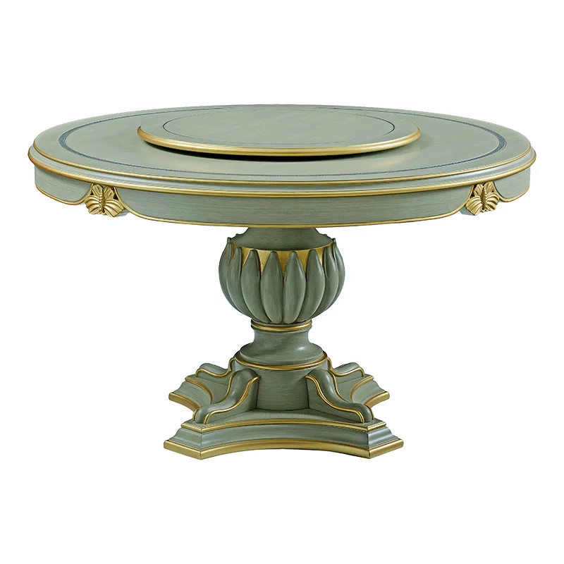 

European dining table and chair combination neoclassical birch carved round dining table
