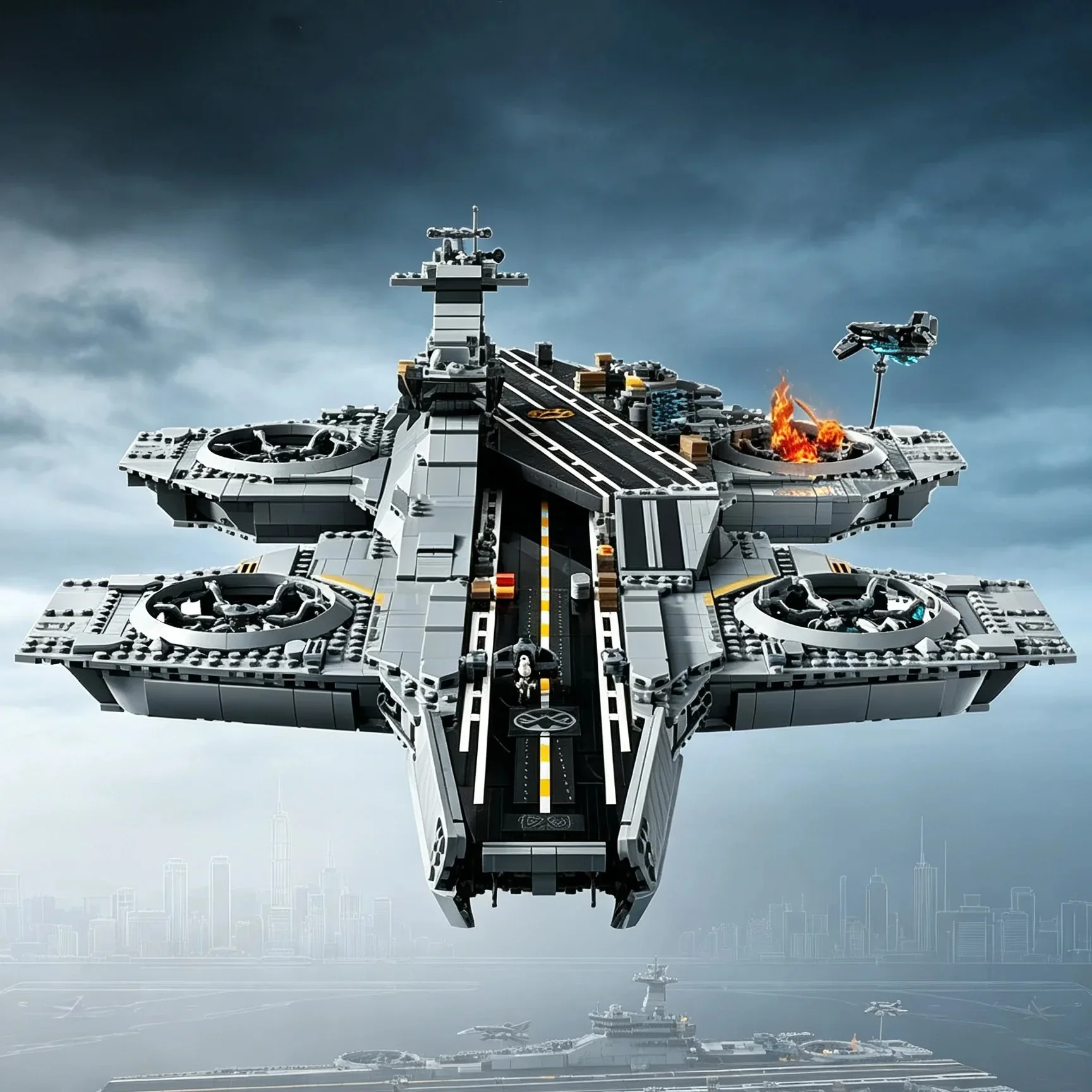 2026 new 3057-piece superhero series building block flying aircraft carrier, suitable as a birthday gift and desktop decoration