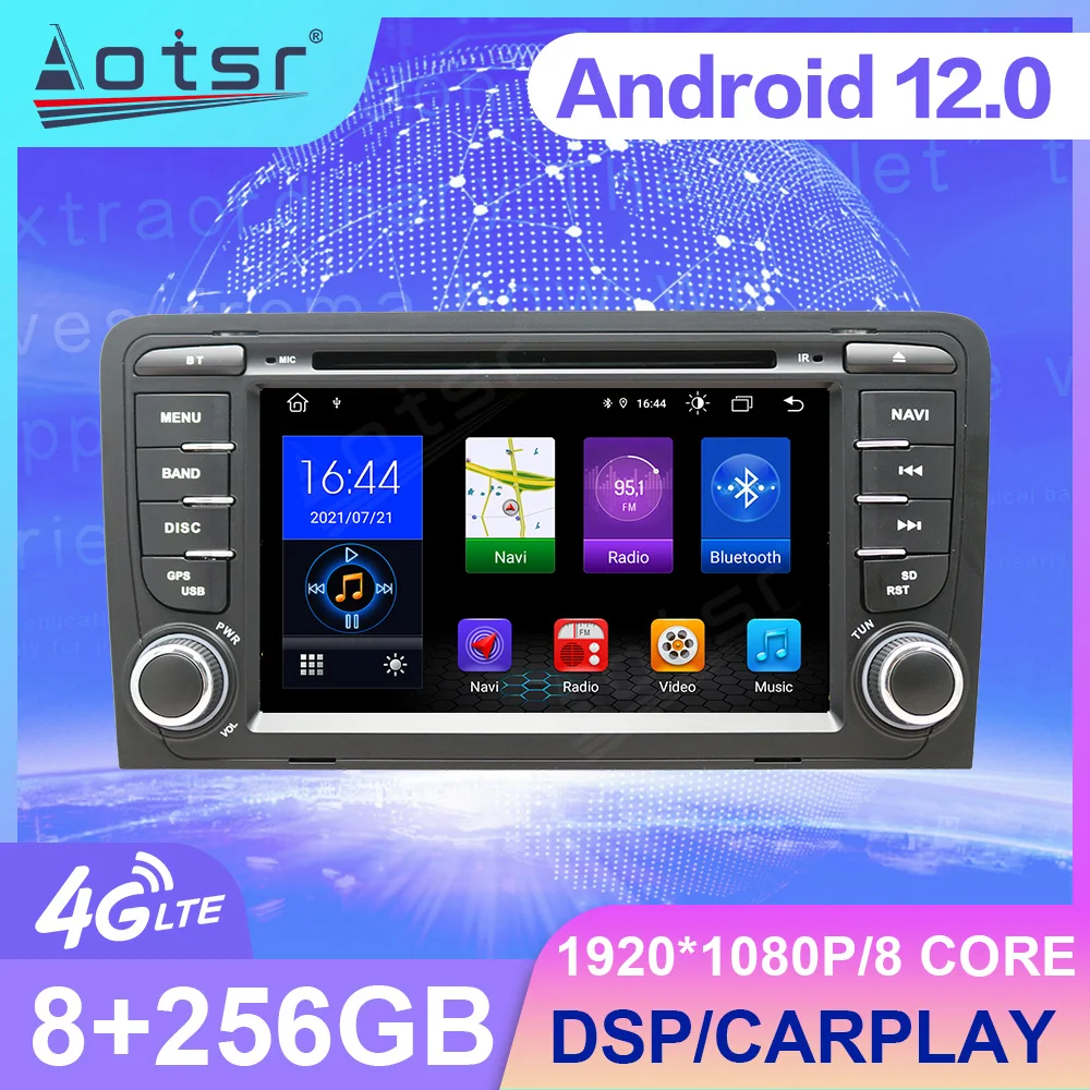 

Автомобильное радио Android 12, для Audi A3 2003-2013, с DVD, GPS, сенсорным экраном, беспроводной Carplay, центральный мультимедийный плеер, стерео головное устройство