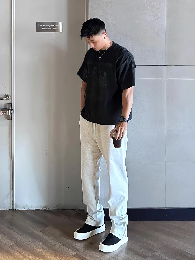 

Cleanfit Loose Straight Leg Fitn Sports Sweatpants Men's Floral ey Side Zip Casual Pants Autumn Knife Loose Fit