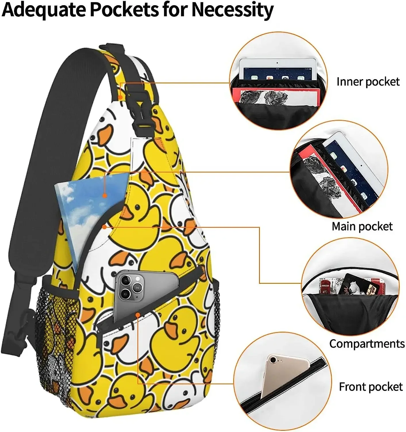 Bolso bandolera de pato de dibujos animados para mujeres y hombres, bolsos de hombro tipo bandolera con estampado de animales, mochila informal con eslinga, bolso de pecho para viaje al aire libre