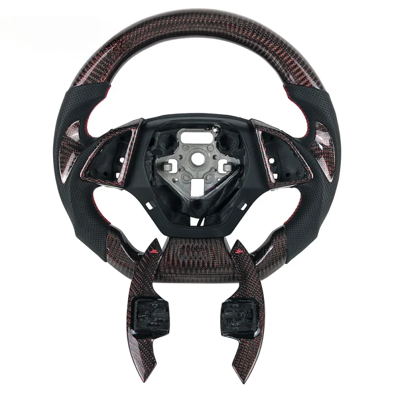 

For Chevrolet Camaro Custom Red Silk Carbon Fiber Steering Wheel with Paddle Shifters | Interior Accessory