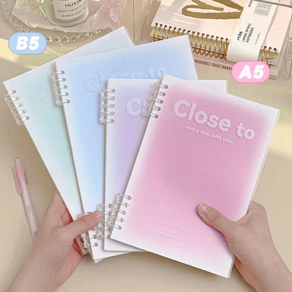 Simple Stationery A5/B5 Binder Notebook Horizontal Line Gradient Color Kawaii Loose-Leaf Notebook PVC Cover 60 Sheets