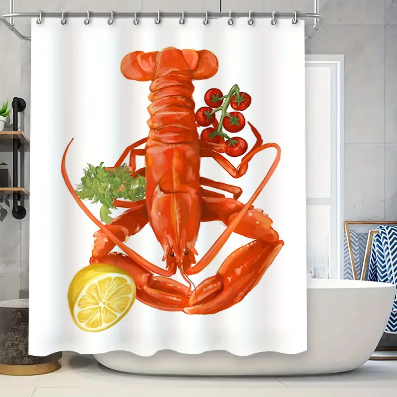 Decorative Shower Curtain featuring a Lobster Design Easy Cleaning Material for Bathroom Decorations
