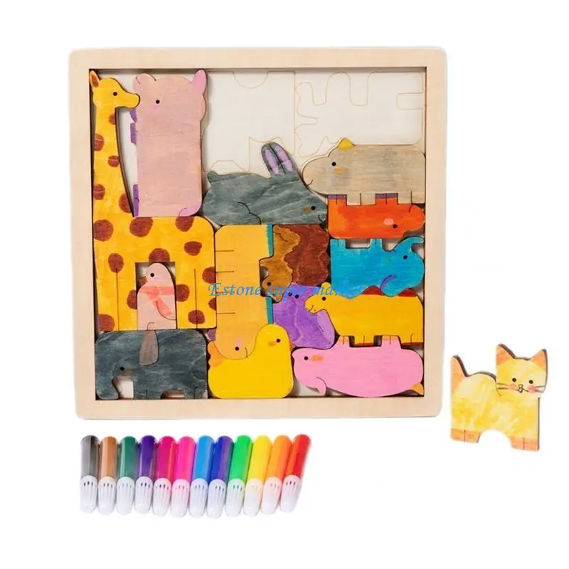 090b diy sem pintura animal quebra-cabeça jogo tabuleiro handeye coordenação brinquedo bloco correspondência crianças colorir