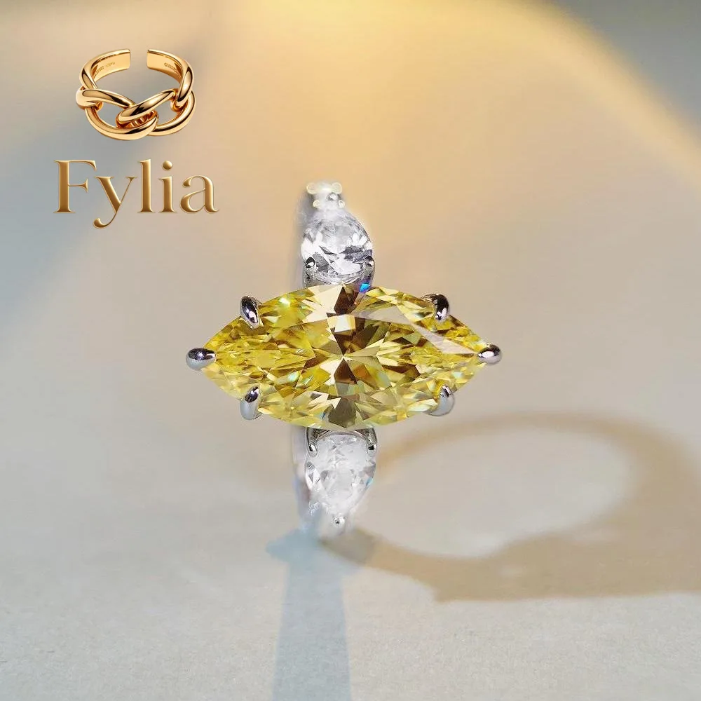 

Fylia Jewelry Luxury Solid Platinum PT950 Women's Pink Yellow Olive Diamond Ring Horse Eye 7g Moissanite Diamond Ring