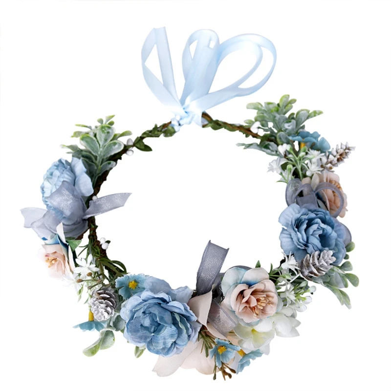 

Blue Flower Wedding Bohemian Wreath Hairband Party Floral Hair Accessories