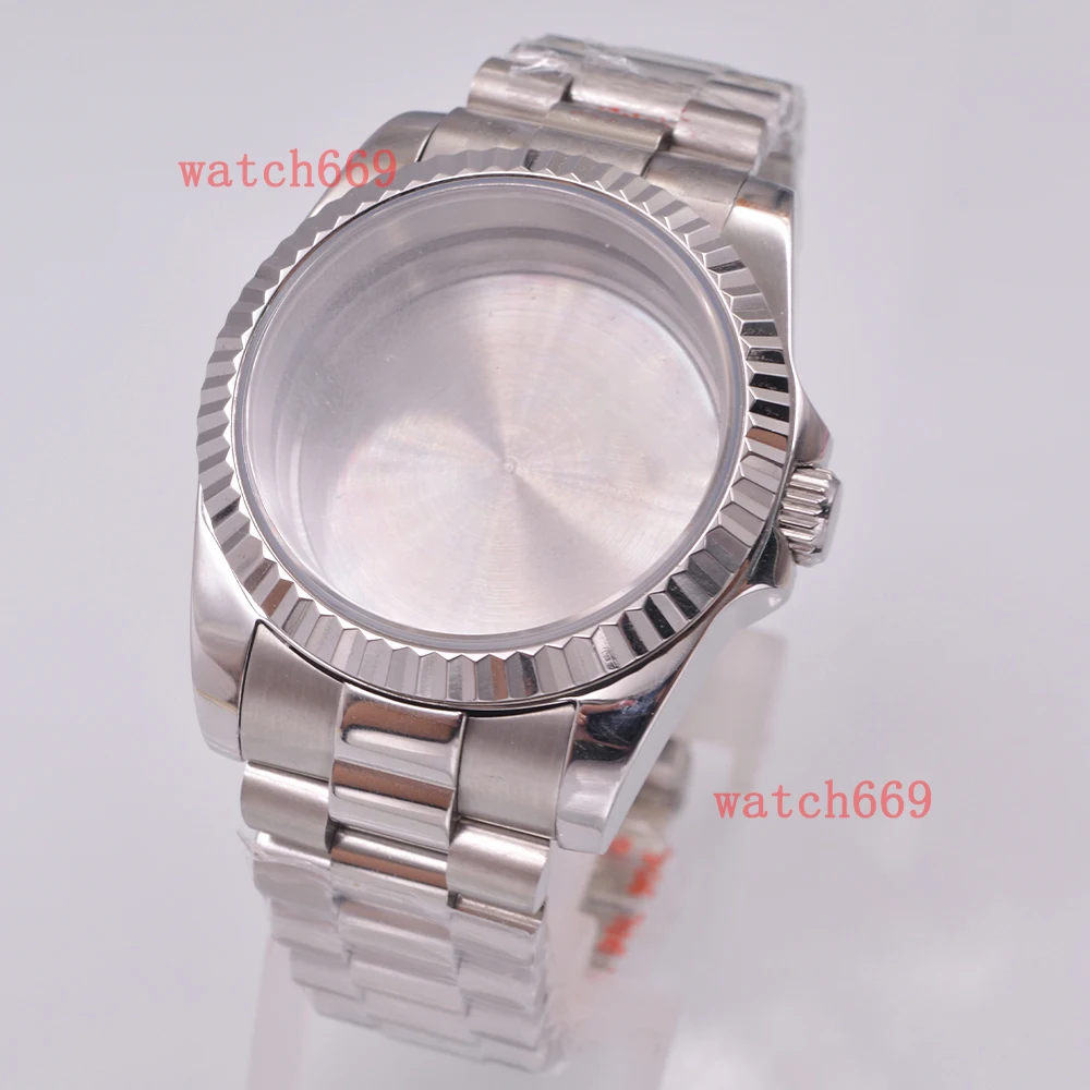 36MM/40MM  Pig mouth Sapphire Glass Silver Watch Case Fit NH34 NH35 NH36 PT5000 ETA2824 ST2130 Movement