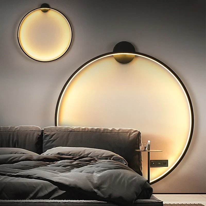 Minimalist Circular LED Black Gold Wall Lamp Home Indoor Living Room Background Wall Lobby Hotel Bedside Decoration Wall Light
