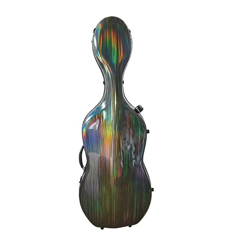 New Cool Colorful Rainbow Carbon Fiber Cello Case 4/4, Waterproof and Pressure Resistant Wheeled, Light Aircraft Shipped