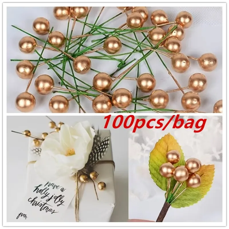 

100pcs/bag Christmas Gold Simulation Small Fruit Cherry Berry DIY Christmas Tree Decoration