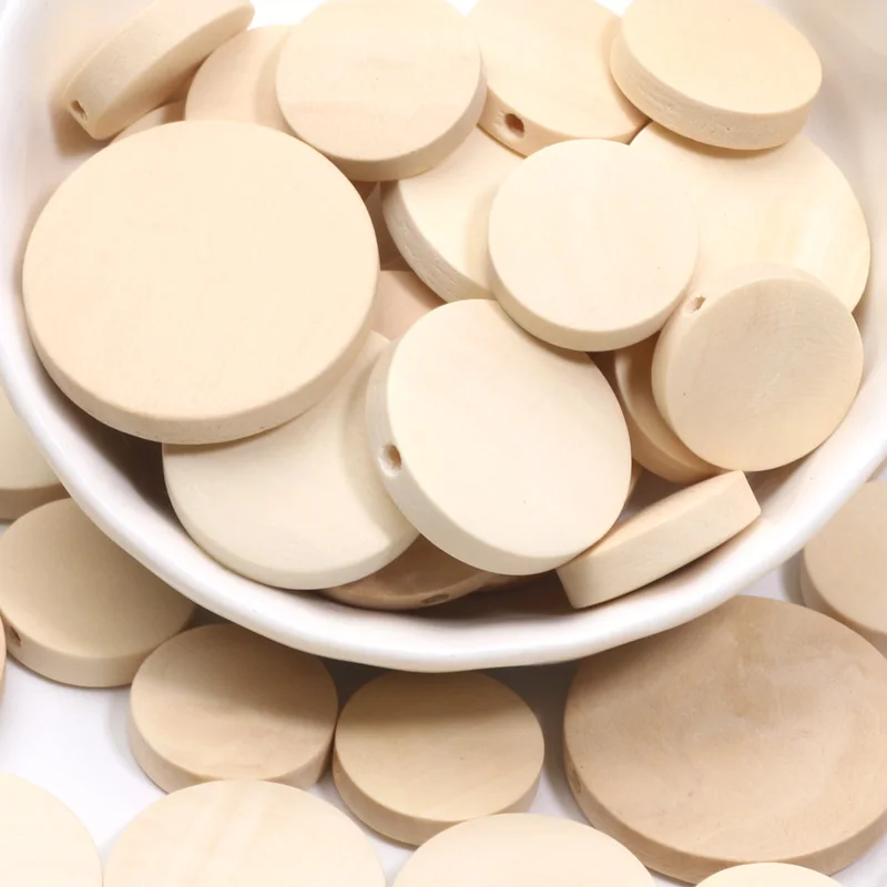 حبات خشبية مسطحة بلون طبيعي ، حبات مستديرة سائبة فارغة لصنع الحلي ، أقراط ساحرة ، مشغولات يدوية يدوية يدوية الصنع ، 15: 20: 50: 50: 50