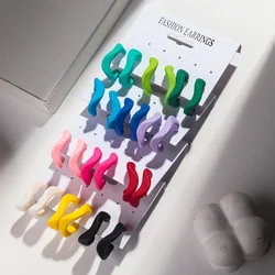 3 pairs/set Trendy Frosted Acrylic Colorful Twisted C-Shape Earrings for Women Resin Geometric Circle Earrings 2024 Jewelry