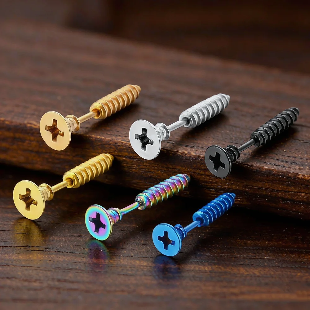 2Pcs Stainless Steel Nail Screw Stud Earring for Women Men Fashion Punk Cartilage Tragus Helix Ear Piercings Accessories