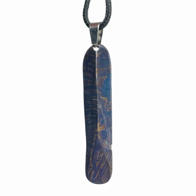 Genuine Muonionalusta Meteorite Elongated Bar‑Shaped Blued Pendant Outer Space Mineral Necklace Men Gift Collection LK501