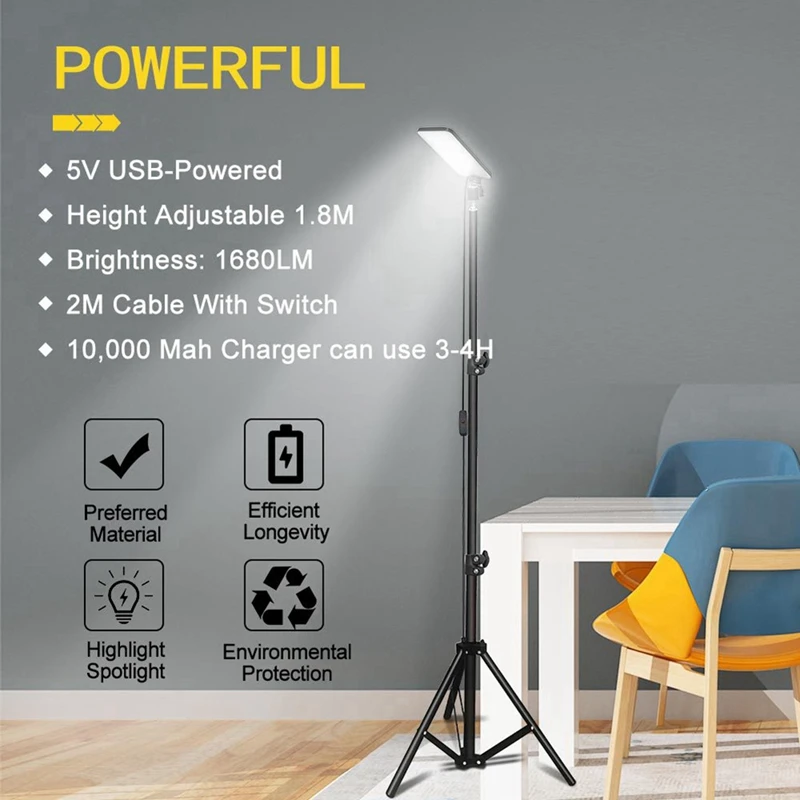Portable Outdoor Led Work Light USB Tripod Camping Lamp Spotlight Telescopic Pillar Lamp for Travel Fishing Live Show-A10G