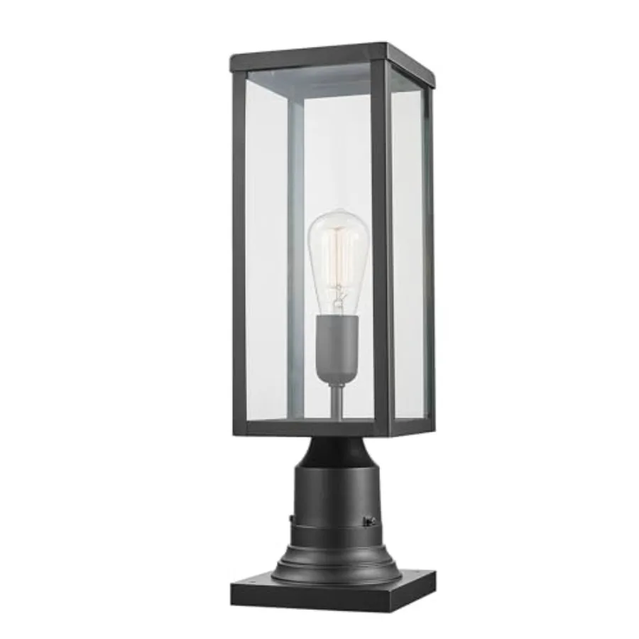 

44384 1-Light Outdoor Lamp Post Light Fixture with Base Adaptor Matte Black Clear Glass Inserts Weather Resistant Exterior Ligh