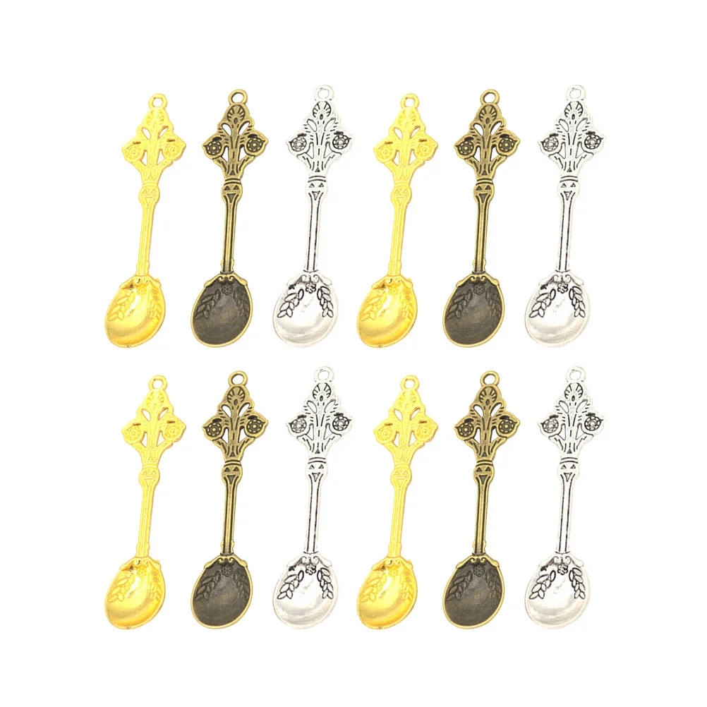 60Pcs Alloy Spoon Shape Pendants DIY Creative Accessories for Necklace Earring Bracelet Keyring Handmade Crafts Multicolor Gifts