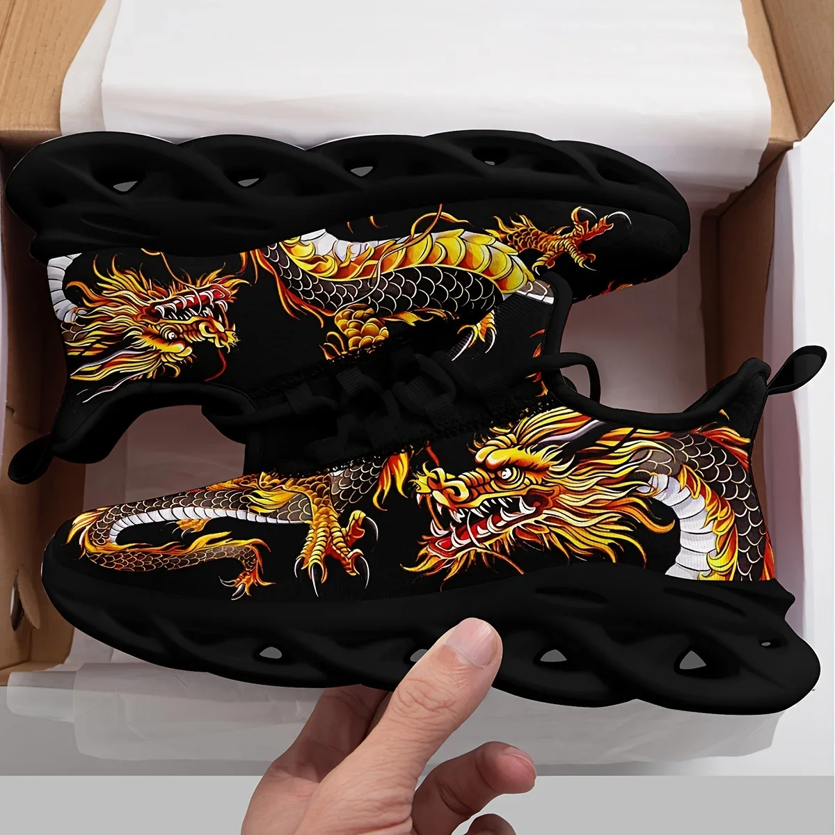 

Модные кроссовки с узором дракона, плоская подошва, мужские и женские спортивные кроссовки для бега, высокое качество, возможность индивидуальной настройки, обувь для самостоятельной кастомизации.