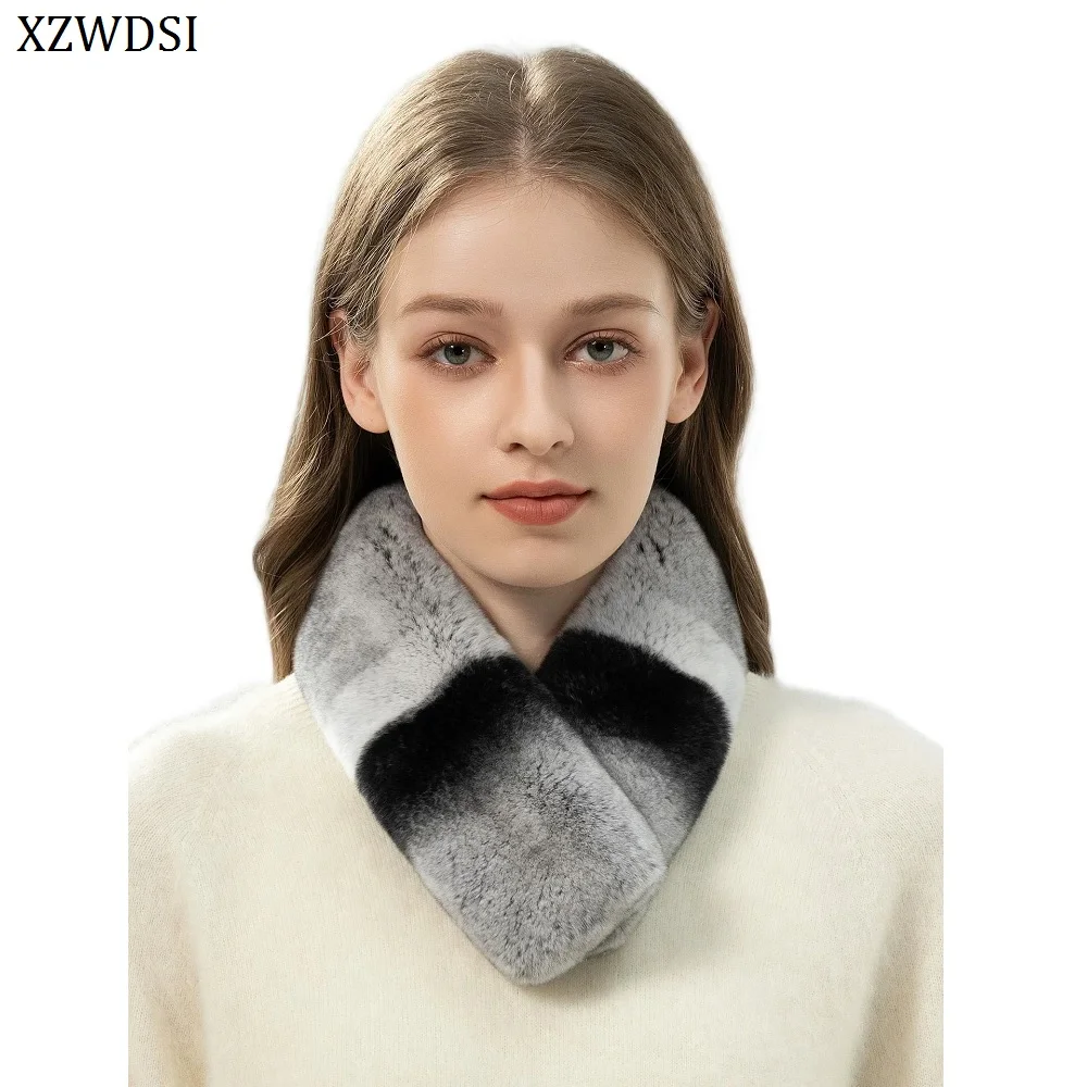 

Real Rex Rabbit Fur Scarf For Women Winter Warm Double-Sided Thickened Fur Collar Luxury Fur Neck Warmer Natural Fur Scarves