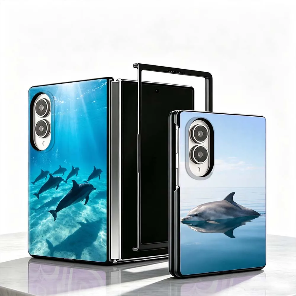 Marine Cute Dolphins Phone Case For Samsung Galaxy Z Fold 8 PC Hard Mobile Folding Black Gifts Shell Cover