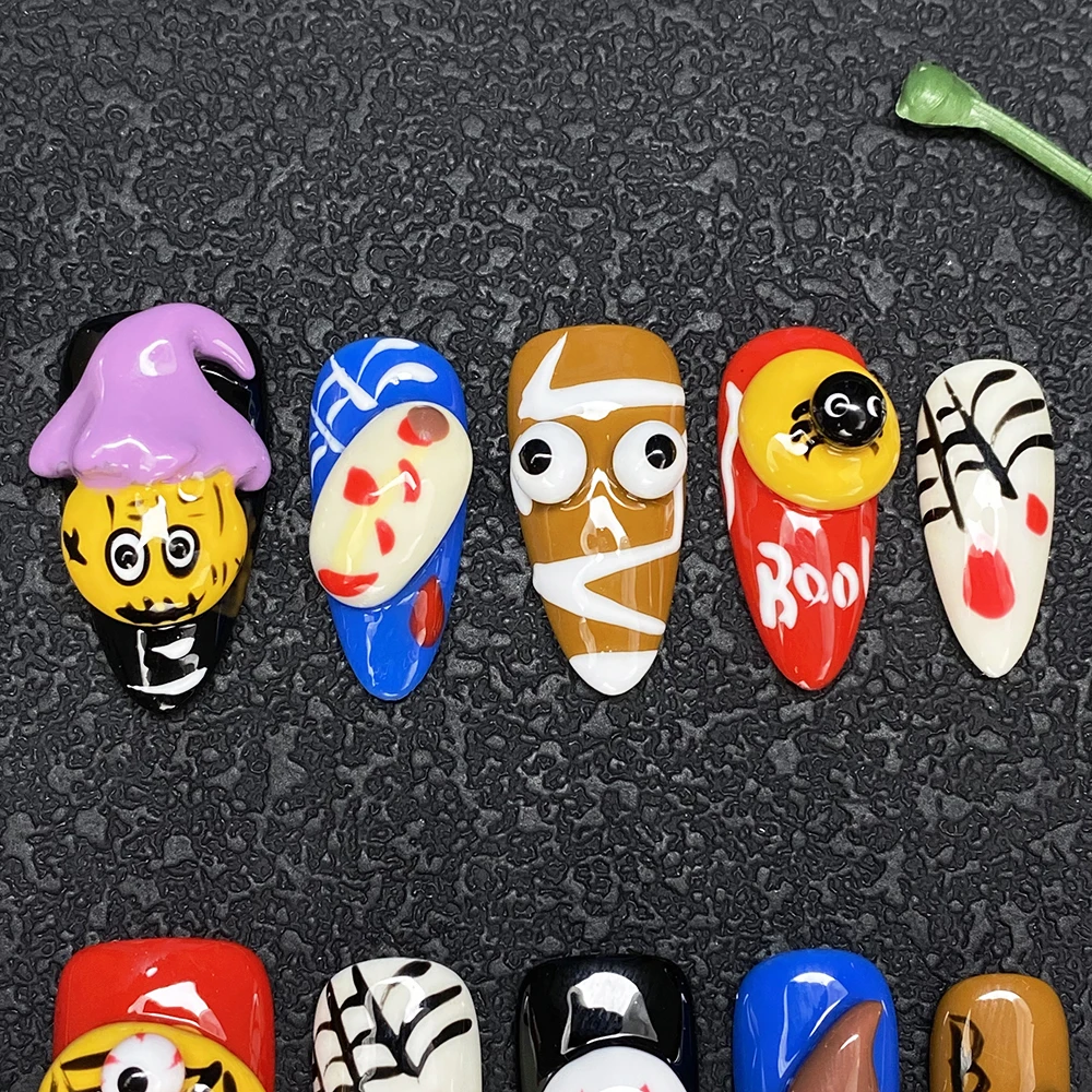 

Exclusive Design Covered Decoration UV Gel Handmade Press on Nails Gorgeous 25mm Almond Carved 10PCS Reusable Acrylic Nails Kit