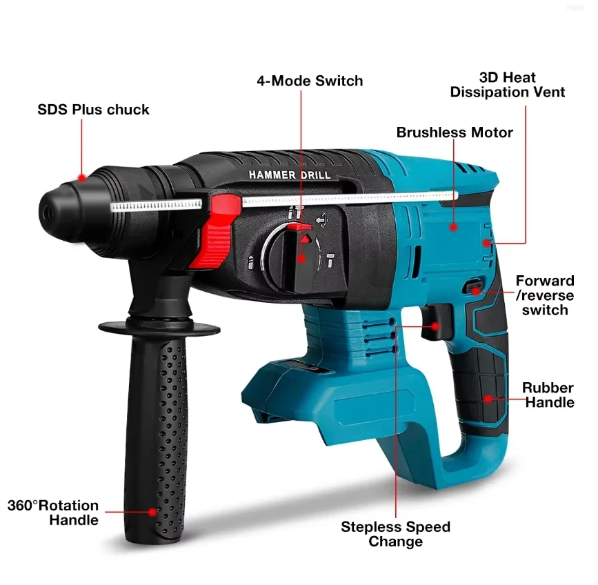 1500 واط مطرقة كهربائية لاسلكية تأثير الحفر 21 فولت طاقة البطارية لتقوم بها بنفسك الصف للخرسانة/الرخام للاستخدام الصناعي