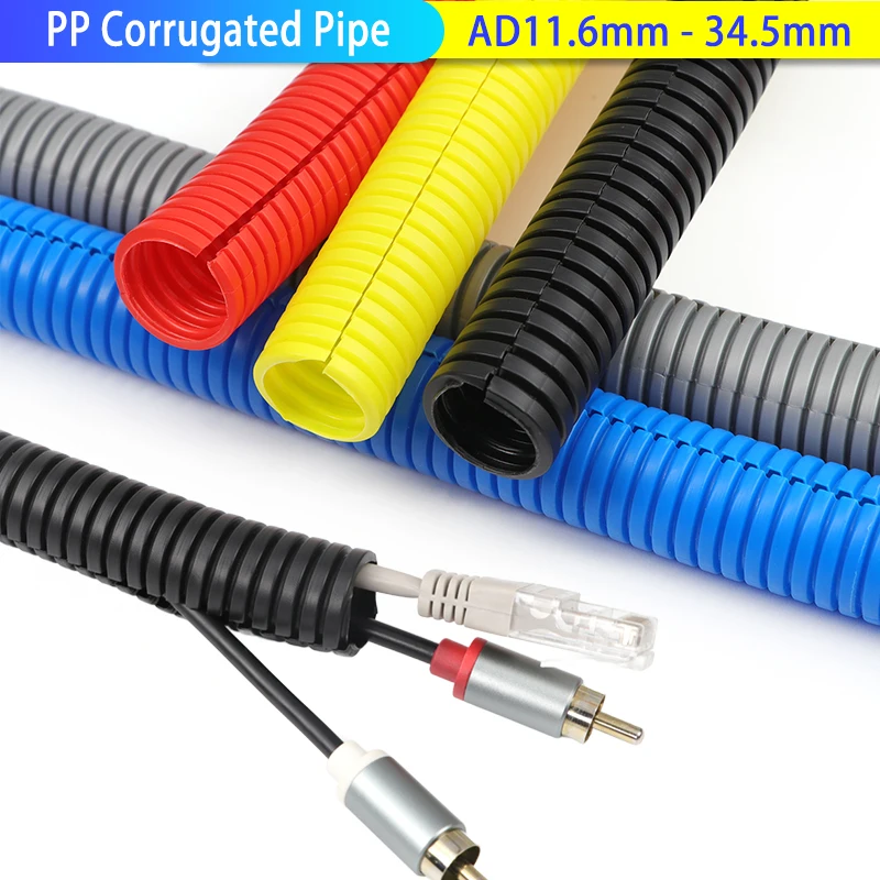 Open Mouth PP Corrugated Pipe AD11.6mm - 34.5mm Wear Resistant Cable Protector Sleeve Car Wire Harness Split Loom Tubing
